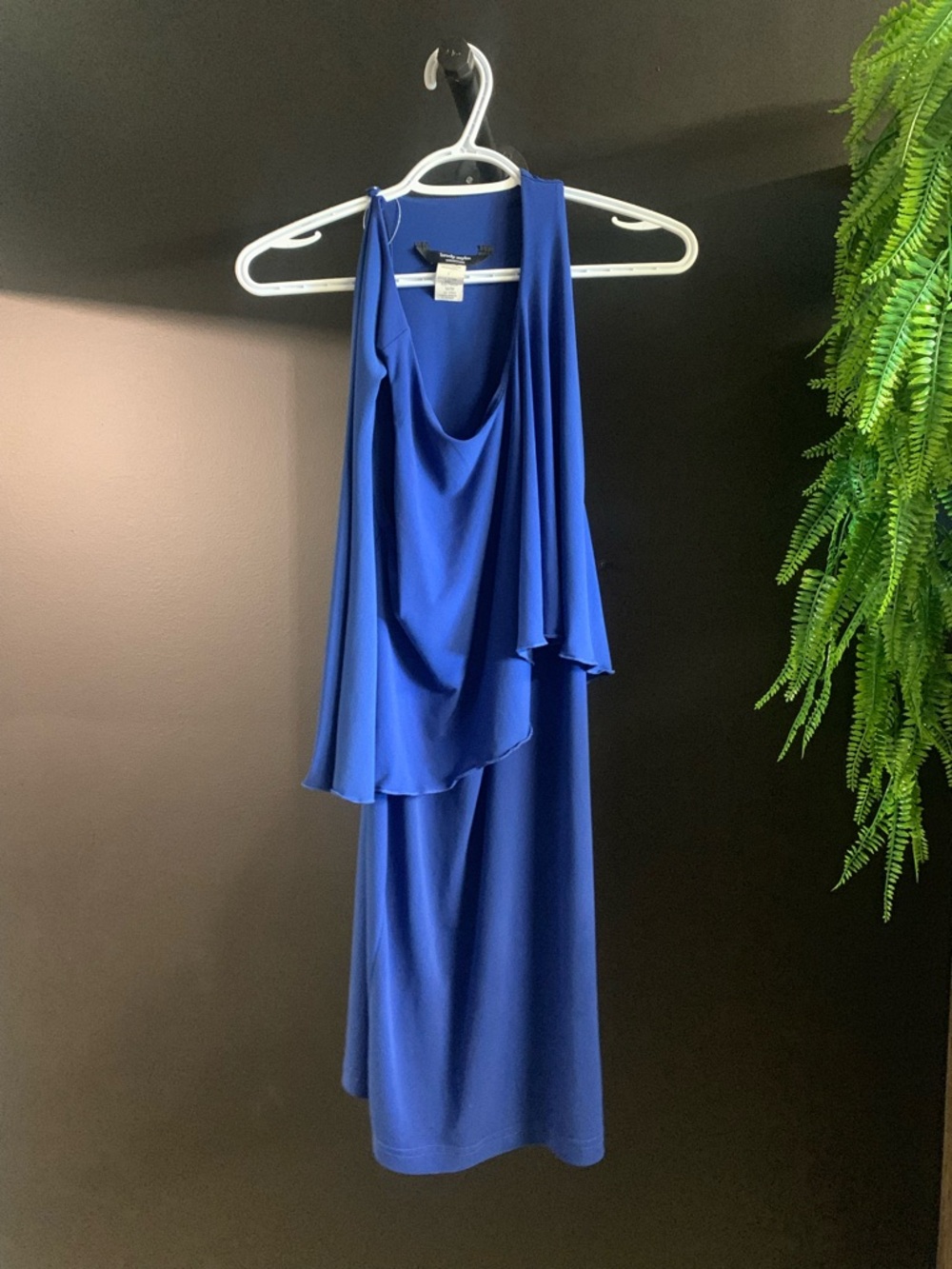 Asymmetrical One-Shoulder Draped Midi Dress in Royal Blue